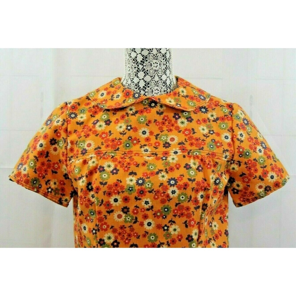 Vintage 60s Dress Womens Handmade Short Sleeve Floral Autumn Size S/M - Picture 3 of 6